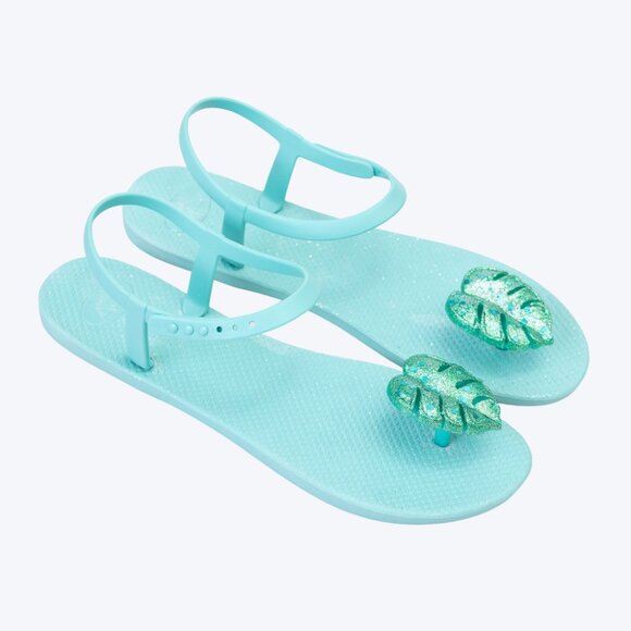 ZHOELALA — Sandals Comfort "TROPICAL LEAVES" • Mint Aqua - Picture 2 of 8